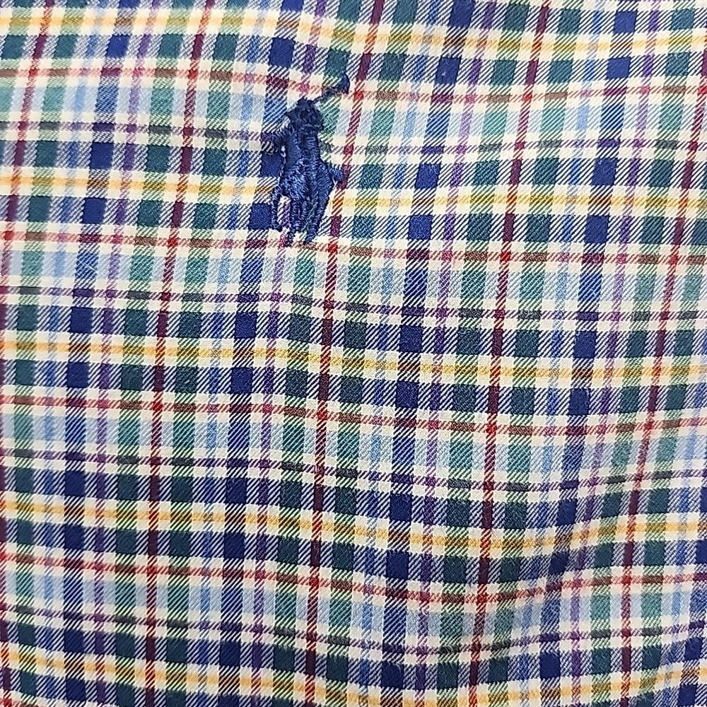 POLO RALPH‎ LAUREN Button Down Classic Fit Cotton Stretch Multi Blue Plaid Sz M - Picture 3 of 7